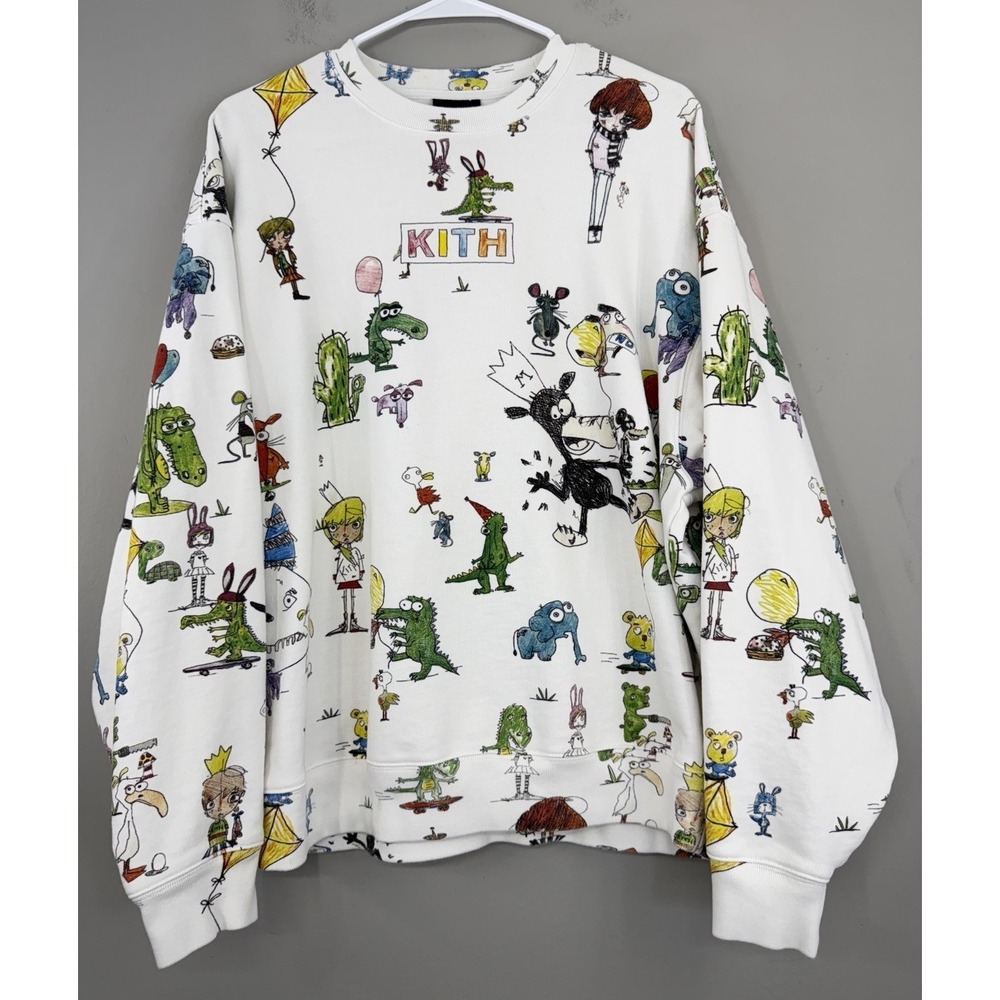 Kith For Matthew Langille Crew Neck Pullover Sweater Sz Medium All Over Print